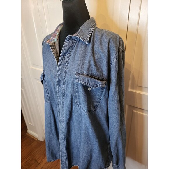 Vintage 90s Levi Strauss Denim Button Up Shirt Plaid XL Western Retro Cottage - Picture 6 of 8